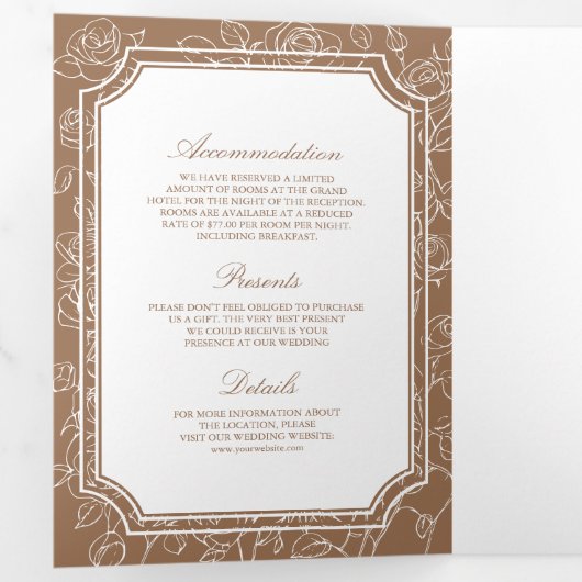 Victoriaans Beige Katholieke QR Code bruiloft Drieluik Uitnodiging (Binnenzijde eerst)