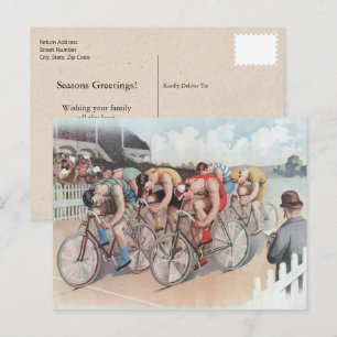Victoriaans Bicycle Race Waterverf Holiday Briefka Briefkaart