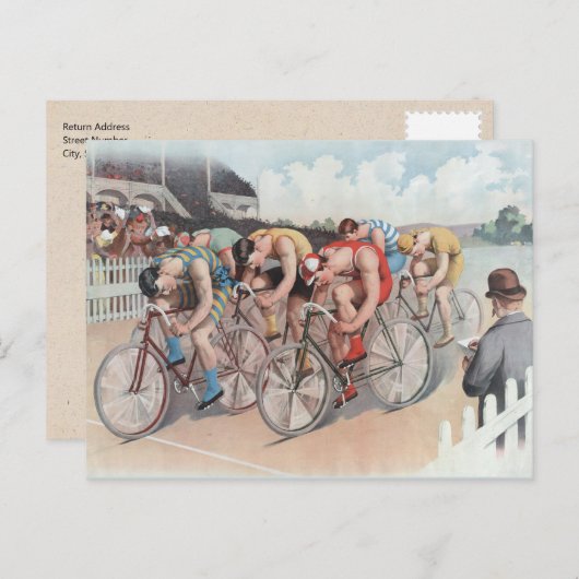 Victoriaans Bicycle Race Waterverf Holiday Briefka Briefkaart (Voorkant / Achterkant)