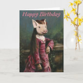 Victoriaans biggetje meisje verjaardag Kaart (Gele Bloem)