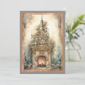 Victoriaans binnenhaard kerstboom feestdagenkaart (Staand voorkant)