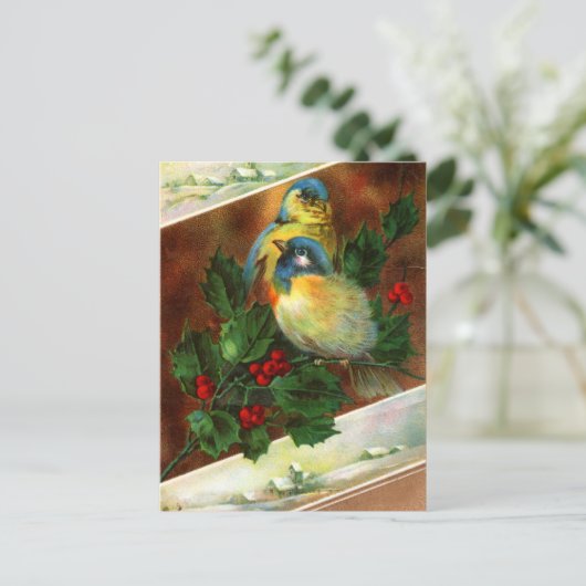 Victoriaans Bird Christmas Briefkaart (Staand voorkant)