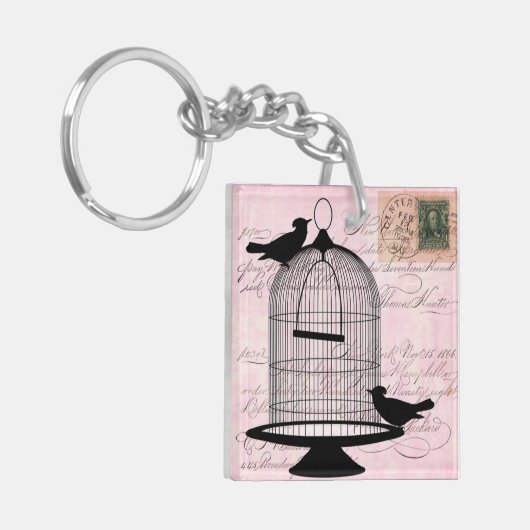 Victoriaans Birdcage Roze AcrylSleutelhanger Sleutelhanger (Voorkant Links)