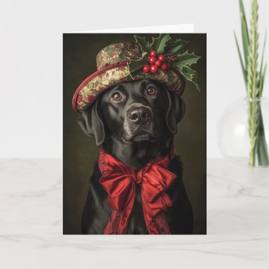 Victoriaans Black Lab Kerstmis Feestdagen Kaart (Voorkant)
