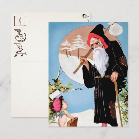 Victoriaans Black Robed Santa Briefkaart (Voorkant / Achterkant)
