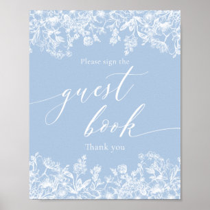 Victoriaans  Blauw Bloemen Gastenboek Sign Poster