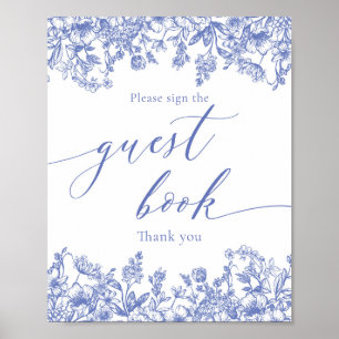 Victoriaans  Blauw Bloemen Gastenboek Sign Poster