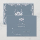 Victoriaans Blauw Bloemen Stoffig Blauw Bruiloft RSVP Kaartje (Voorkant / Achterkant)