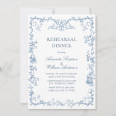 Victoriaans  blauw bloemenrepetitiediner kaart (Voorkant)