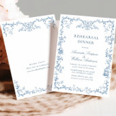 Victoriaans  blauw bloemenrepetitiediner kaart