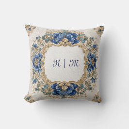 Victoriaans Blauw en Goud Barok Floral Design Kussen