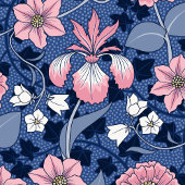 Victoriaans Blauw en Roze Bloemen Cadeaupapier