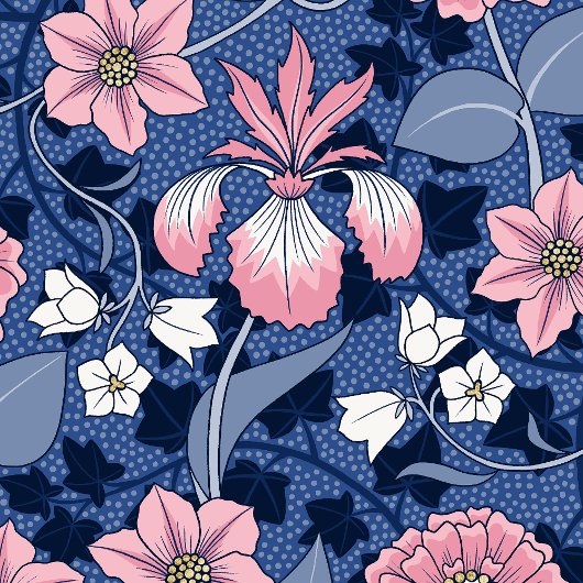 Victoriaans Blauw en Roze Bloemen Cadeaupapier
