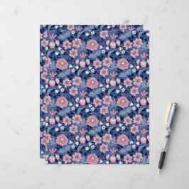 Victoriaans Blauw en Roze Bloemen Scrapbook Papier