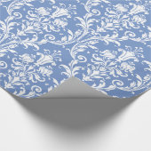 Victoriaans blauw en wit vezel Damask Cadeaupapier (Hoek)