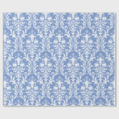 Victoriaans blauw en wit vezel Damask Cadeaupapier (Vlak)