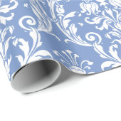 Victoriaans blauw en wit vezel Damask Cadeaupapier (Rol Hoek)