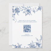 Victoriaans Blauw Frans Bloemen Huwelijk QR-code Kaart (Achterkant)