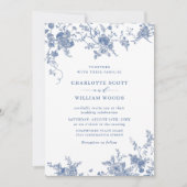 Victoriaans Blauw Frans Bloemen Huwelijk QR-code Kaart (Voorkant)