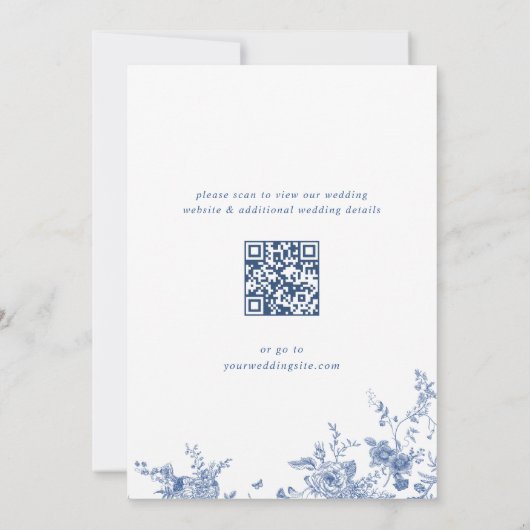 Victoriaans Blauw Frans Bloemen Huwelijk QR-code Kaart (Achterkant)