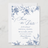 Victoriaans Blauw Frans Bloemen Huwelijk QR code O Save The Date (Voorkant)