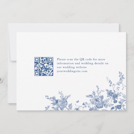 Victoriaans Blauw Frans Bloemen Huwelijk QR-code Save The Date (Achterkant)