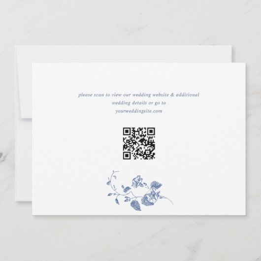 Victoriaans Blauw Frans Bloemen Trouwfoto QR-code Save The Date (Achterkant)