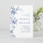 Victoriaans blauw Frans bloemenrepetitiediner Kaart (Staand voorkant)