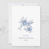 Victoriaans blauw Frans bloemenrepetitiediner Kaart (Achterkant)