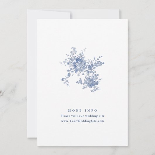 Victoriaans blauw Frans bloemenrepetitiediner Kaart (Achterkant)