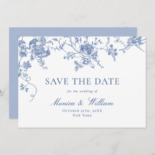 Victoriaans Blauw Frans Rozen Tuin Bloemen Bruilof Save The Date