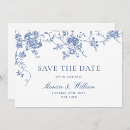 Victoriaans Blauw Frans Rozen Tuin QR code Bruilof Save The Date