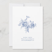Victoriaans Blauw Frans Tuin Bloemen Bruiloft Kaart (Achterkant)