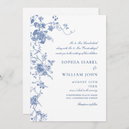 Victoriaans Blauw Frans Tuin Bloemen Bruiloft Kaart