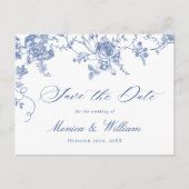 Victoriaans Blauw Frans Tuin Bruiloft Save the Dat Briefkaart (Voorkant)