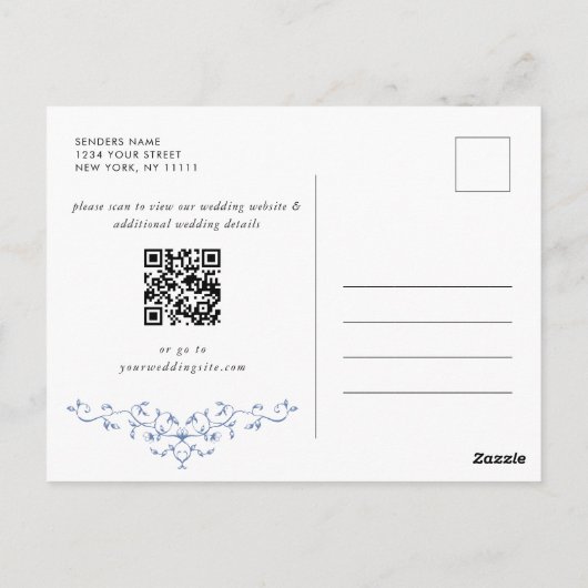 Victoriaans Blauw Frans Tuin Bruiloft Save the Dat Briefkaart (Achterkant)