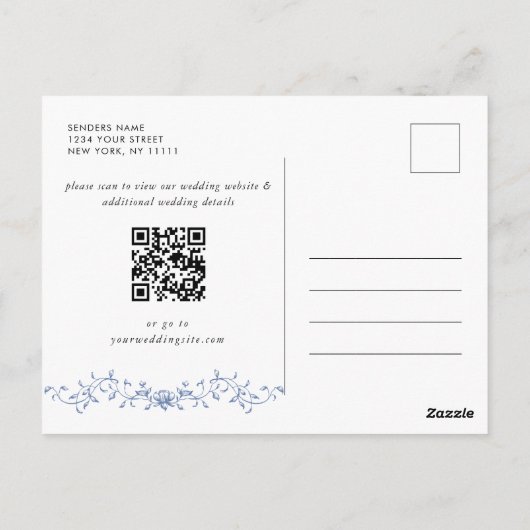 Victoriaans Blauw Frans Tuin Bruiloft Save the Dat Briefkaart (Achterkant)