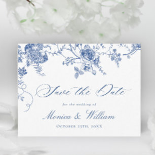Victoriaans Blauw Frans Tuin Bruiloft Save the Dat Briefkaart