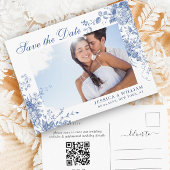 Victoriaans Blauw Frans Tuin Bruiloft Save the Dat Briefkaart