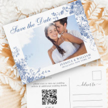 Victoriaans Blauw Frans Tuin Bruiloft Save the Dat