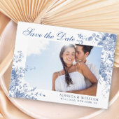 Victoriaans Blauw Frans Tuin Bruiloft Save the Dat Briefkaart