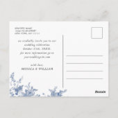 Victoriaans Blauw Frans Tuin Bruiloft Save the Dat Briefkaart (Achterkant)
