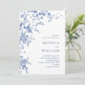 Victoriaans Blauw Frans Tuin QR code Foto Bruiloft Kaart (Staand voorkant)