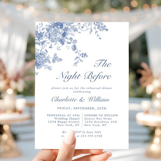 Victoriaans Blauw Frans Tuin repetitie diner Kaart