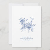 Victoriaans Blauw Frans Tuin Toile Bloemenbruiloft Kaart (Achterkant)