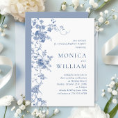 Victoriaans Blauw Franse Bloemen ENGAGEMENT PARTY Kaart