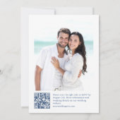 Victoriaans Blauw Franse Bloemen Foto QR code Huwe Kaart (Achterkant)