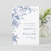 Victoriaans Blauw Franse Tuin Trouwen QR-code Save The Date (Staand voorkant)