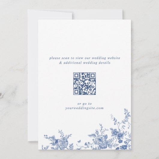 Victoriaans Blauw Franse Tuin Trouwen QR-code Save The Date (Achterkant)