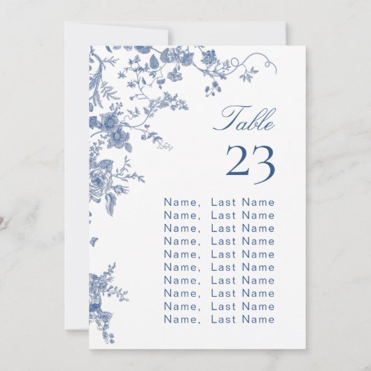 Victoriaans Blauw Franse Tuin Zitplaatskaart Kaart (Achterkant)